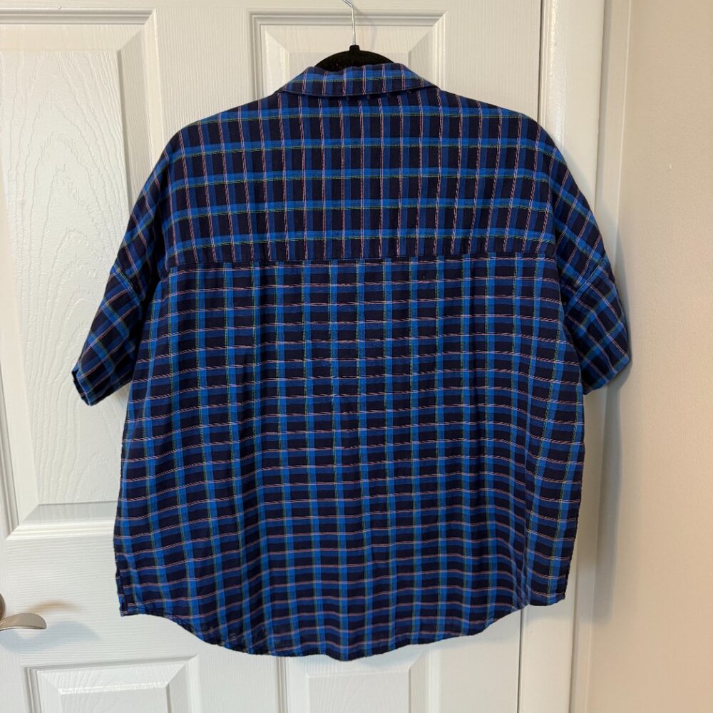 Madewell Double-Faced Park Popover Shirt in Blue Plaid Women's Medium - Picture 3 of 9